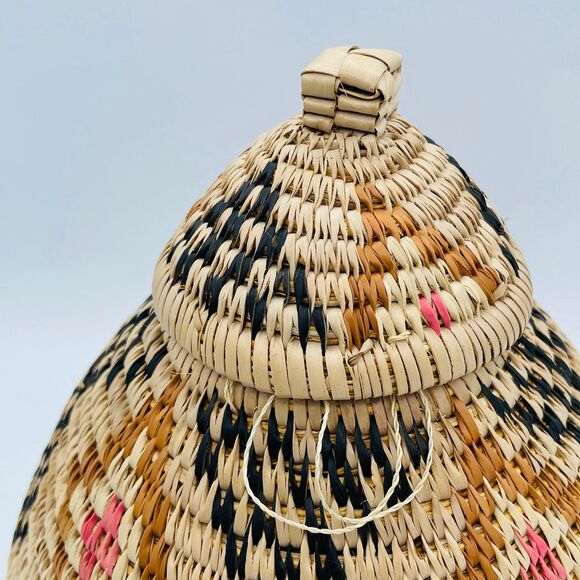 Authentic Traditional South African Hand Woven ZULU Ukhamba Basket w. Lid 10" - Picture 3 of 12